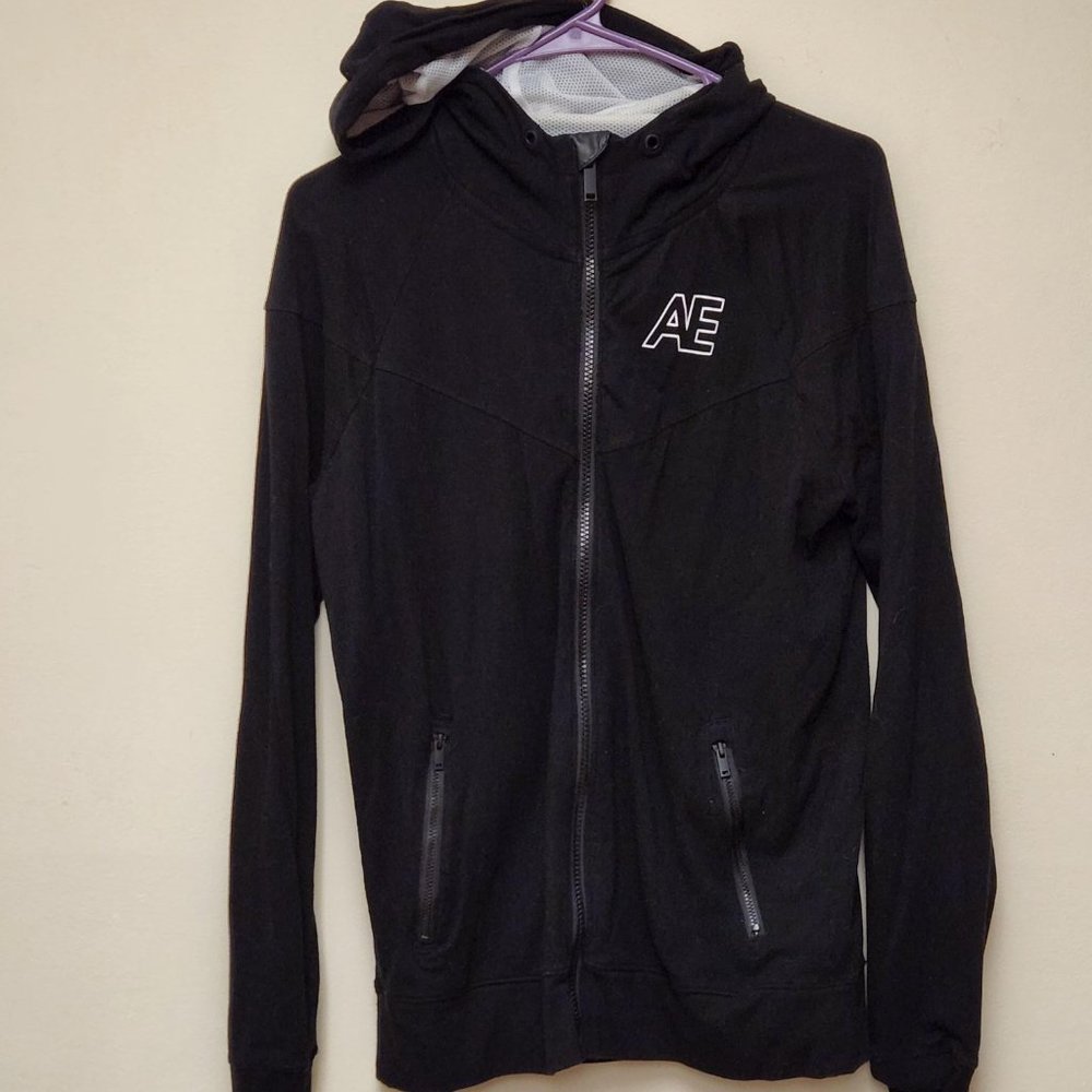 American Eagle FLEX Zip Front Hooded Jacket Black Men's XS X-Small